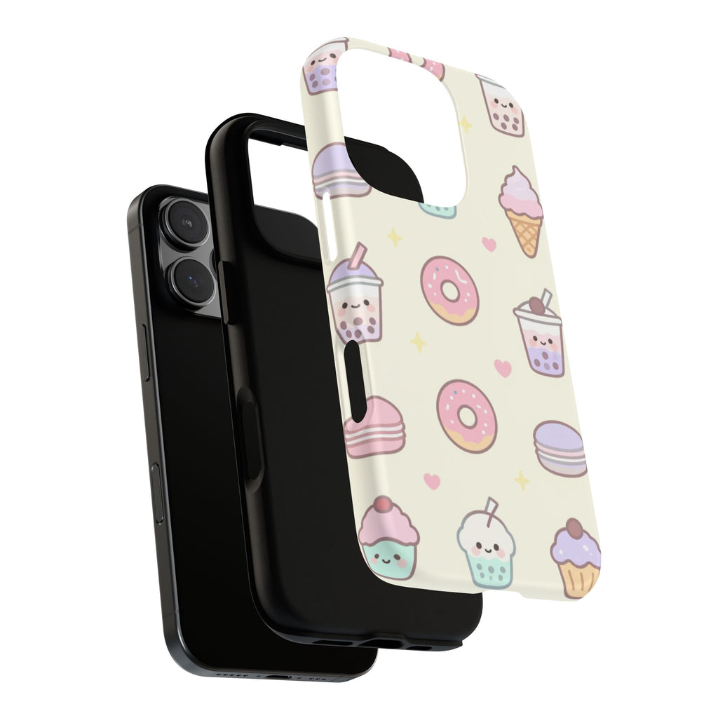 Kawaii Sweets Pattern Phone Case — Cute Donut, Cupcake & Bubble Tea Tough Case