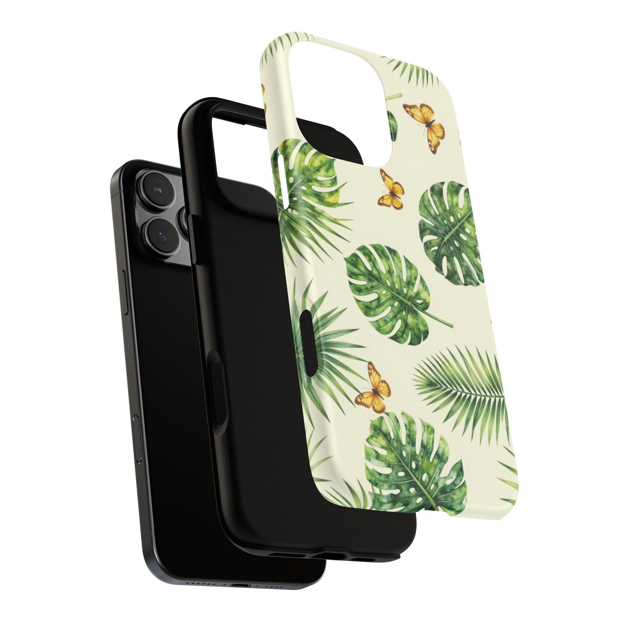 Green Monstera & Palm Leaves with Butterflies Case