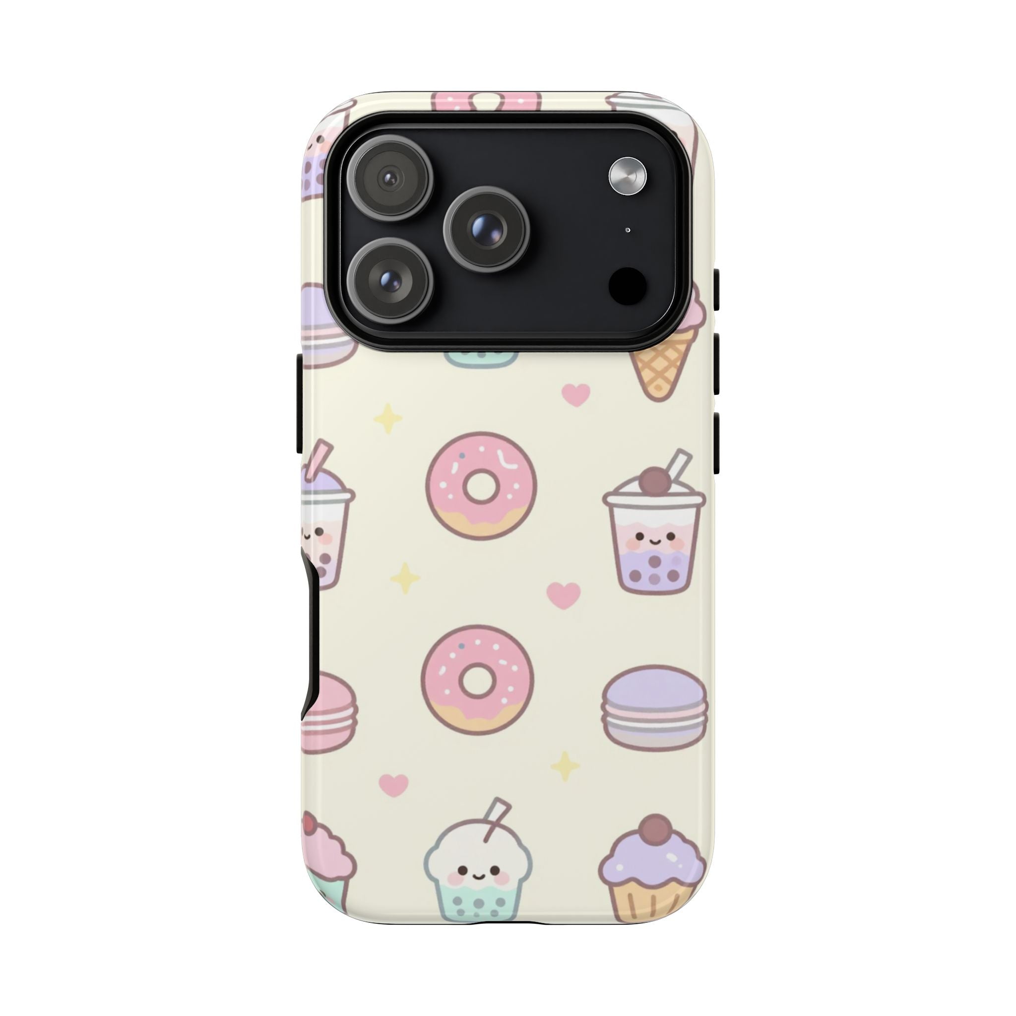 Kawaii Sweets Pattern Phone Case — Cute Donut, Cupcake & Bubble Tea Tough Case