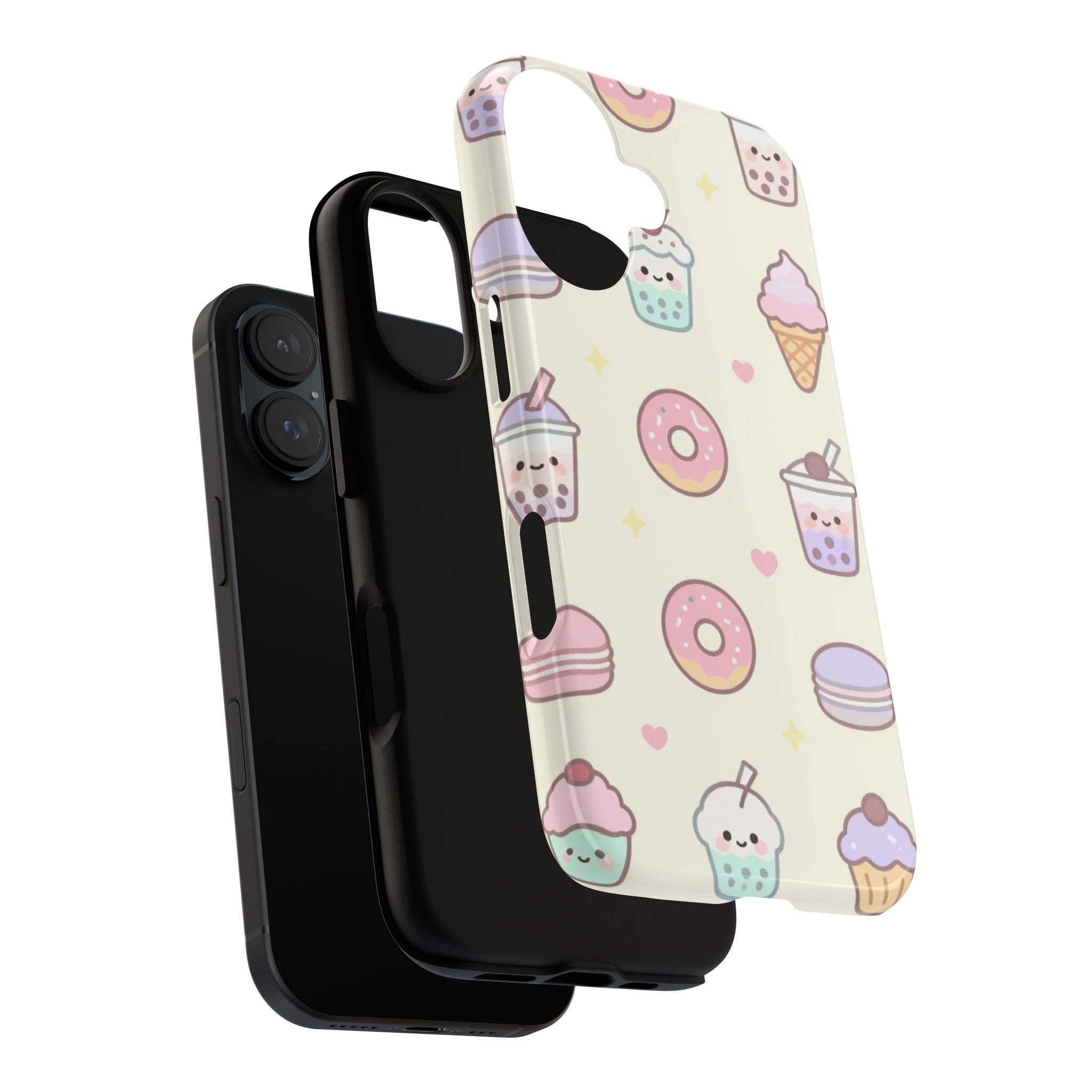 Kawaii Sweets Pattern Phone Case — Cute Donut, Cupcake & Bubble Tea Tough Case