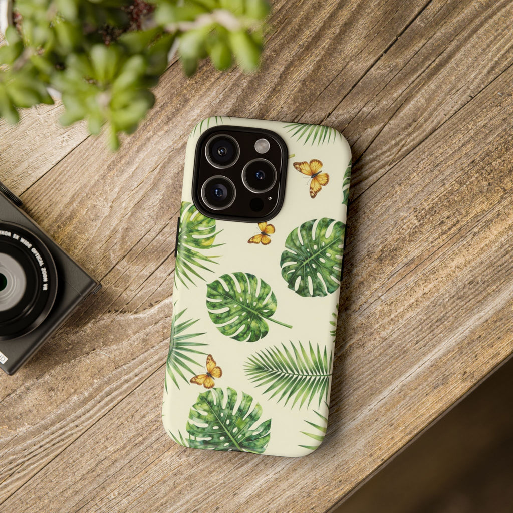 Green Monstera & Palm Leaves with Butterflies Case