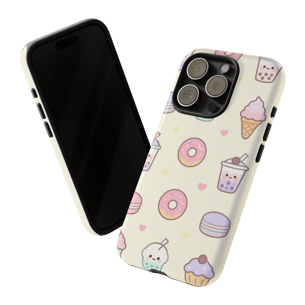 Kawaii Sweets Pattern Phone Case — Cute Donut, Cupcake & Bubble Tea Tough Case