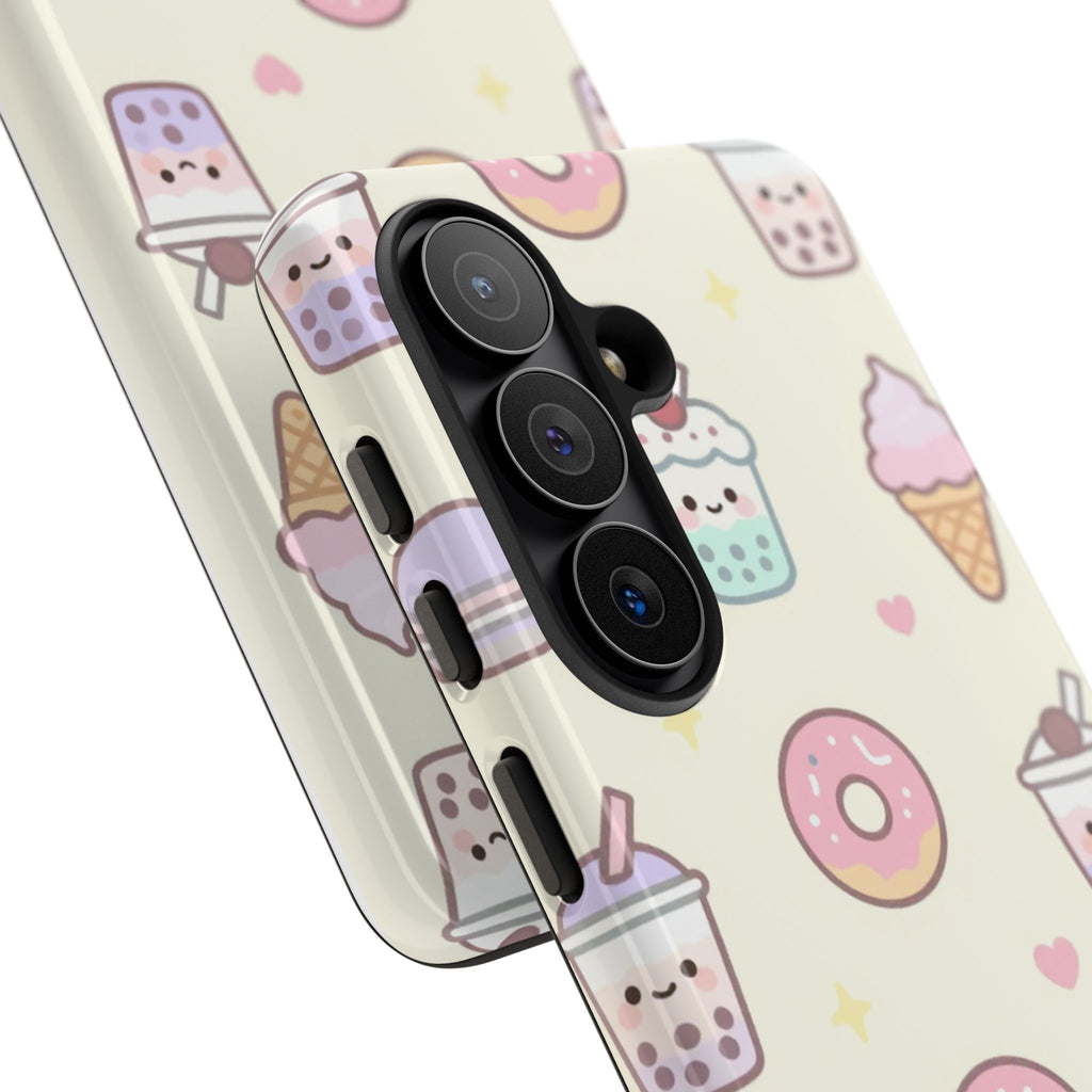 Kawaii Sweets Pattern Phone Case — Cute Donut, Cupcake & Bubble Tea Tough Case