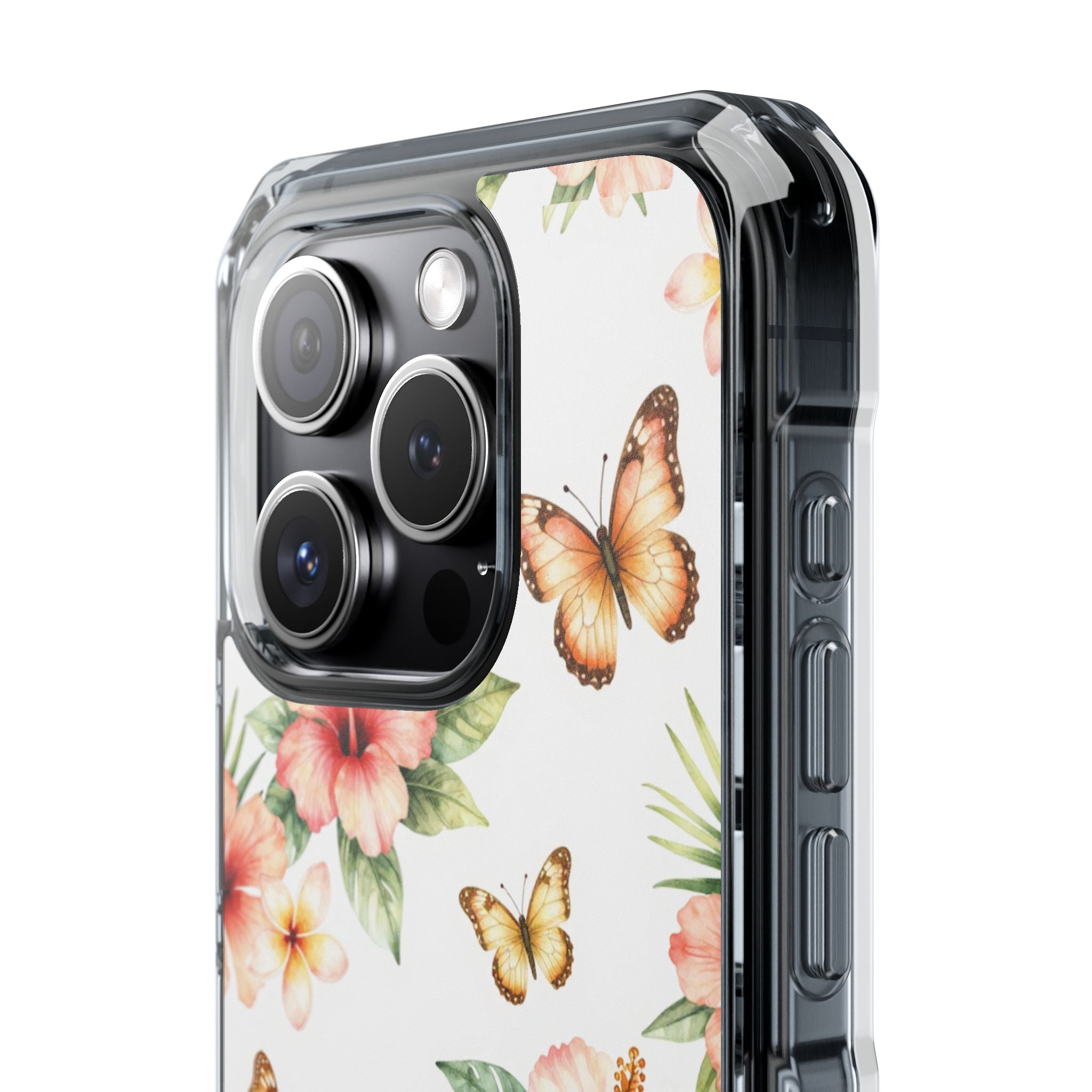 Clear Impact Phone Case — Tropical Hibiscus & Butterfly Magnetic Protective Cover