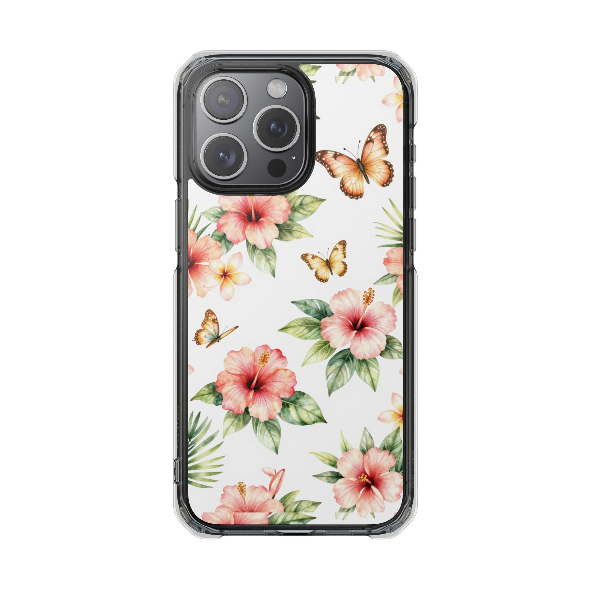 Clear Impact Phone Case — Tropical Hibiscus & Butterfly Magnetic Protective Cover