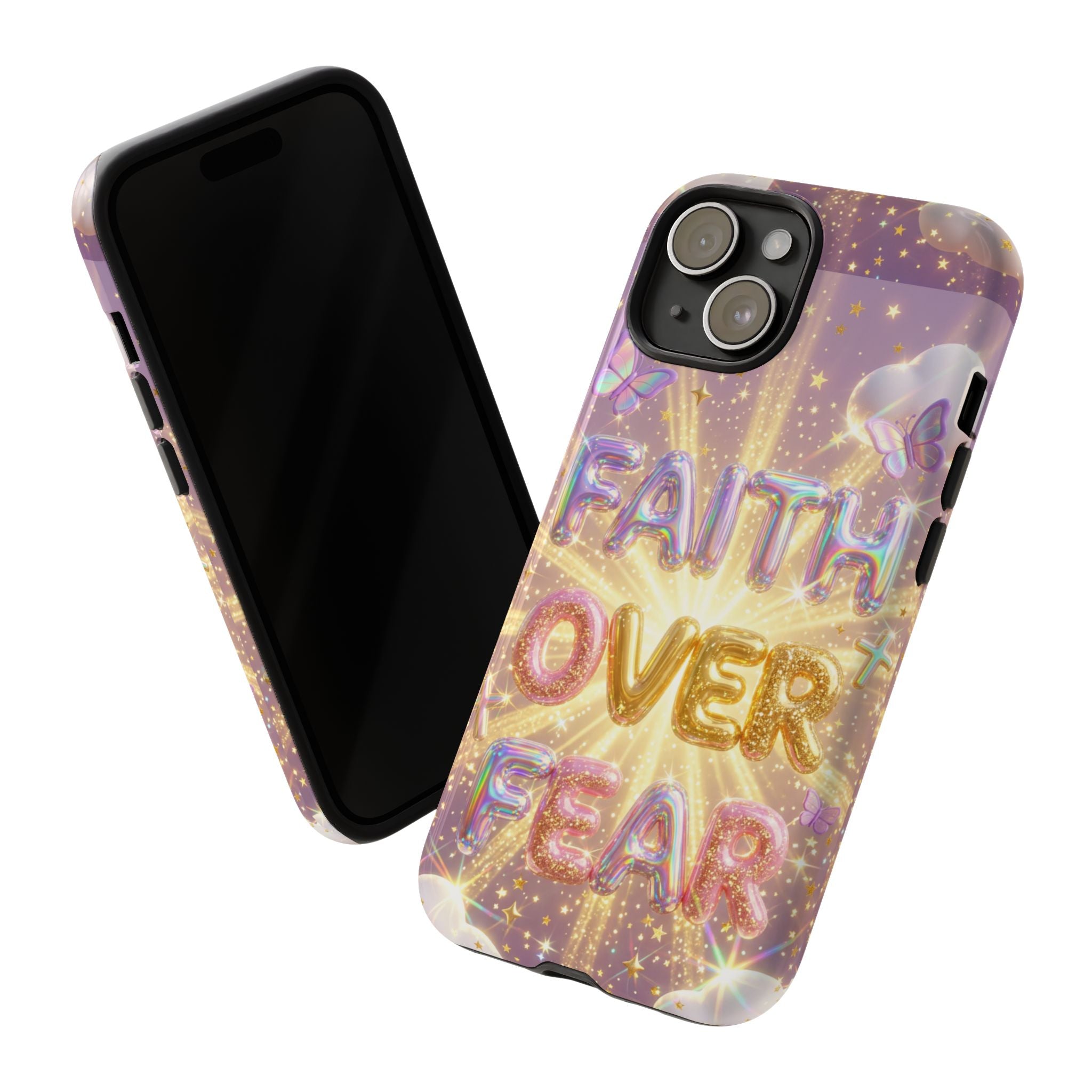 Faith Over Fear Glitter Phone Case — Inspirational Protective iPhone Cover