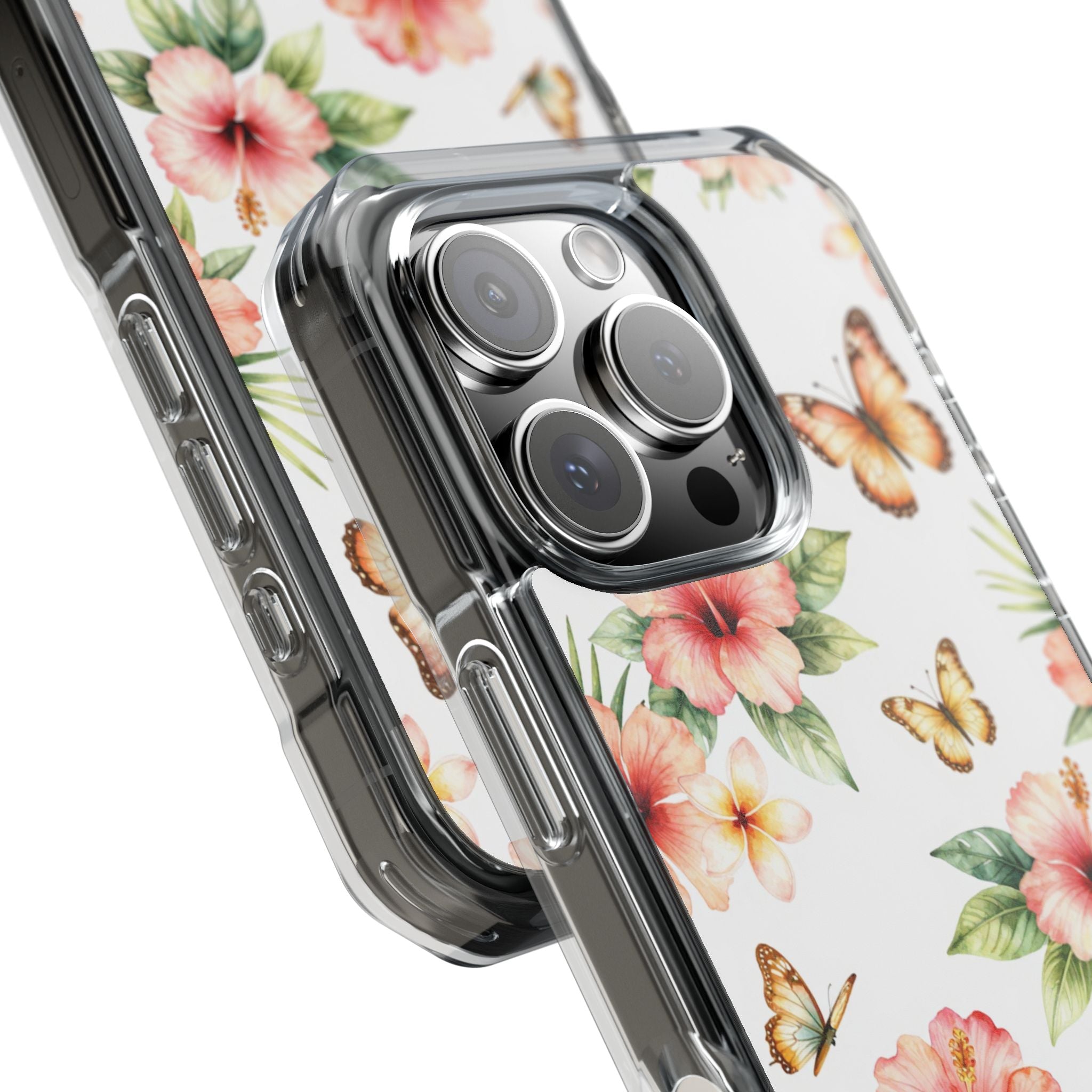 Clear Impact Phone Case — Tropical Hibiscus & Butterfly Magnetic Protective Cover