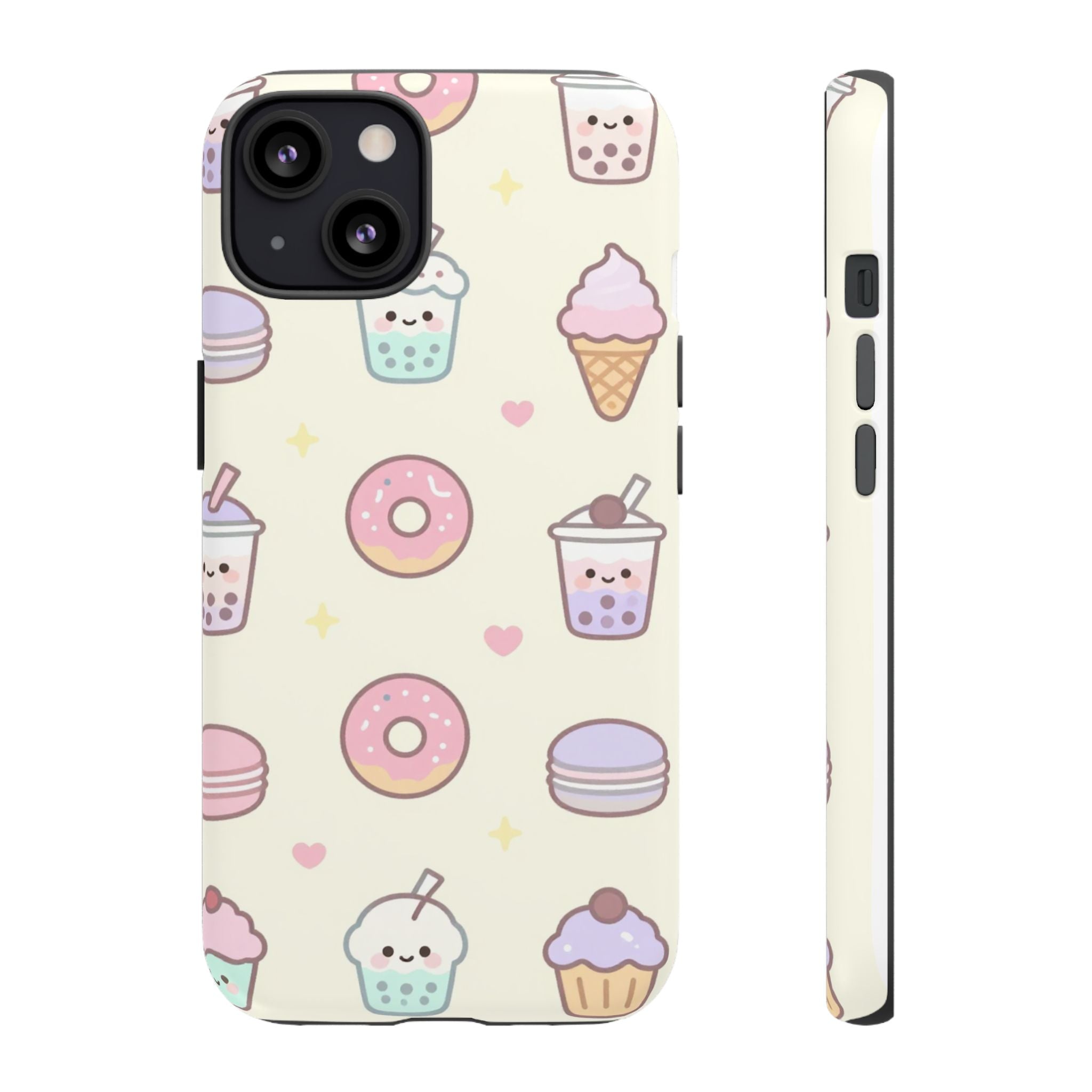 Kawaii Sweets Pattern Phone Case — Cute Donut, Cupcake & Bubble Tea Tough Case