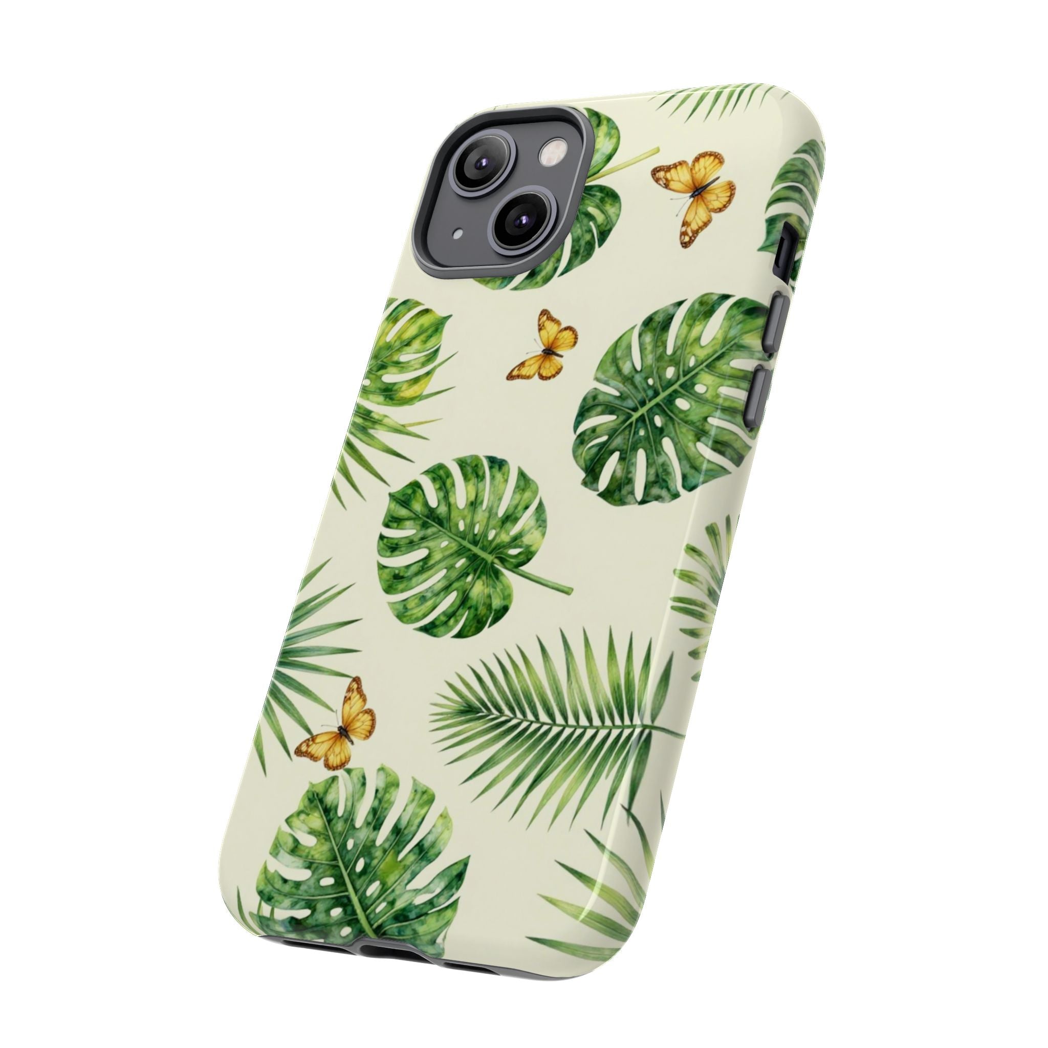 Green Monstera & Palm Leaves with Butterflies Case