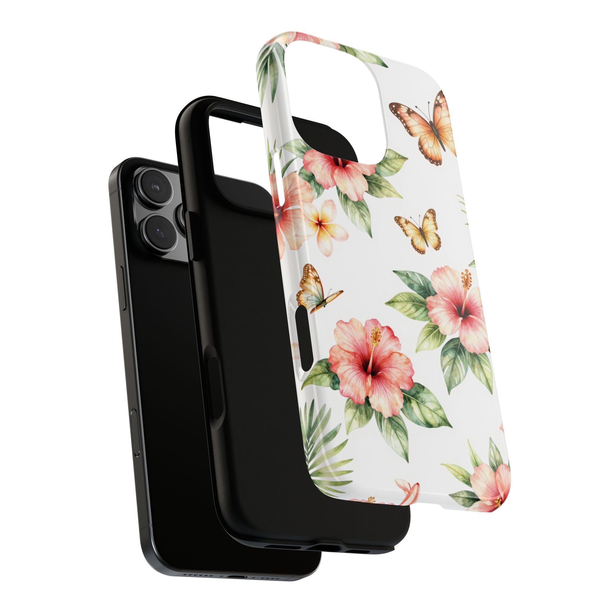 Floral Butterflies Tough Phone Case – Tropical Hibiscus Protective Cover