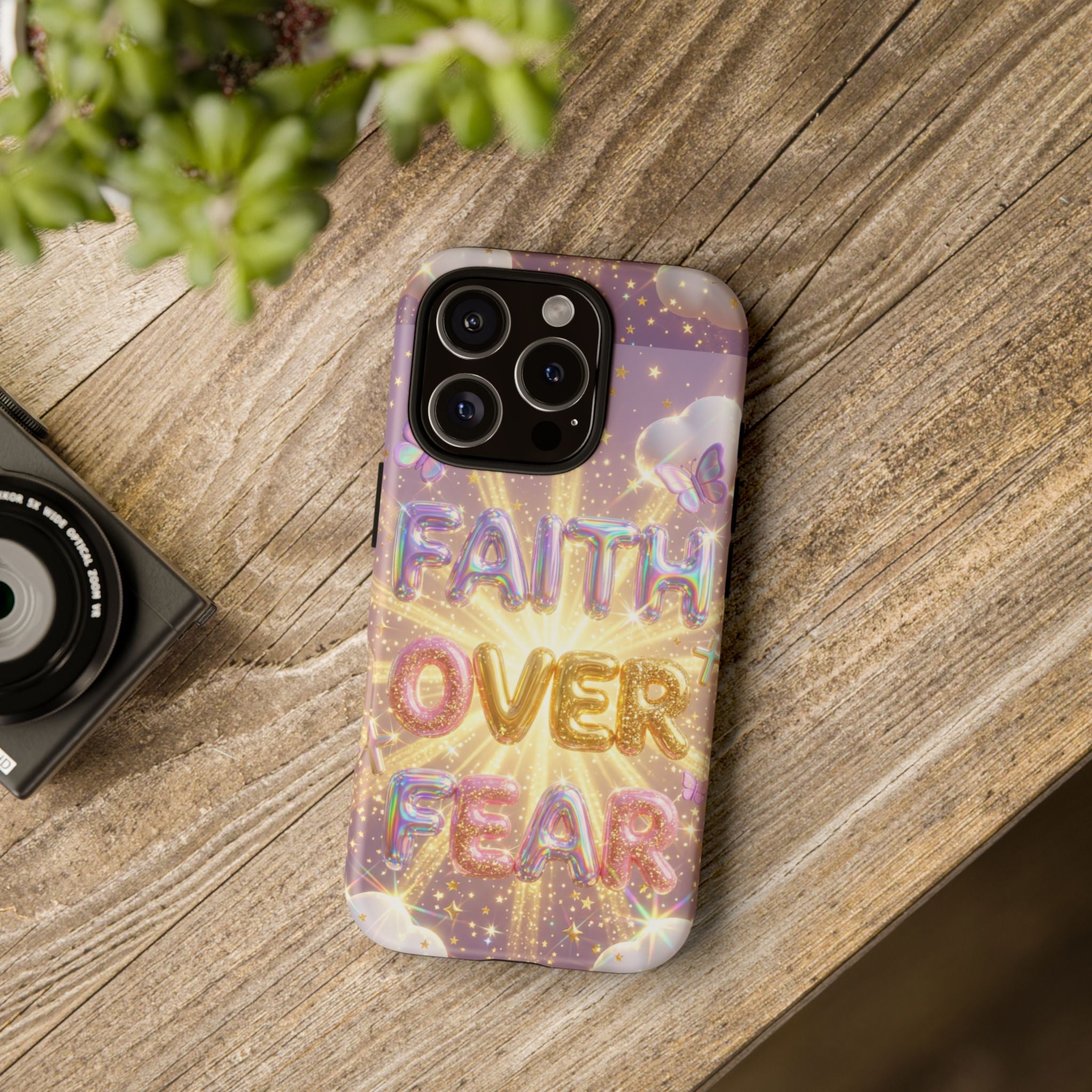 Faith Over Fear Glitter Phone Case — Inspirational Protective iPhone Cover