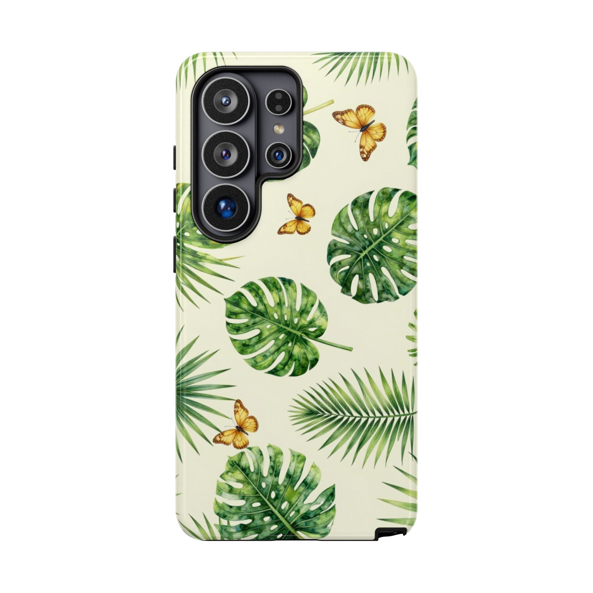 Green Monstera & Palm Leaves with Butterflies Case