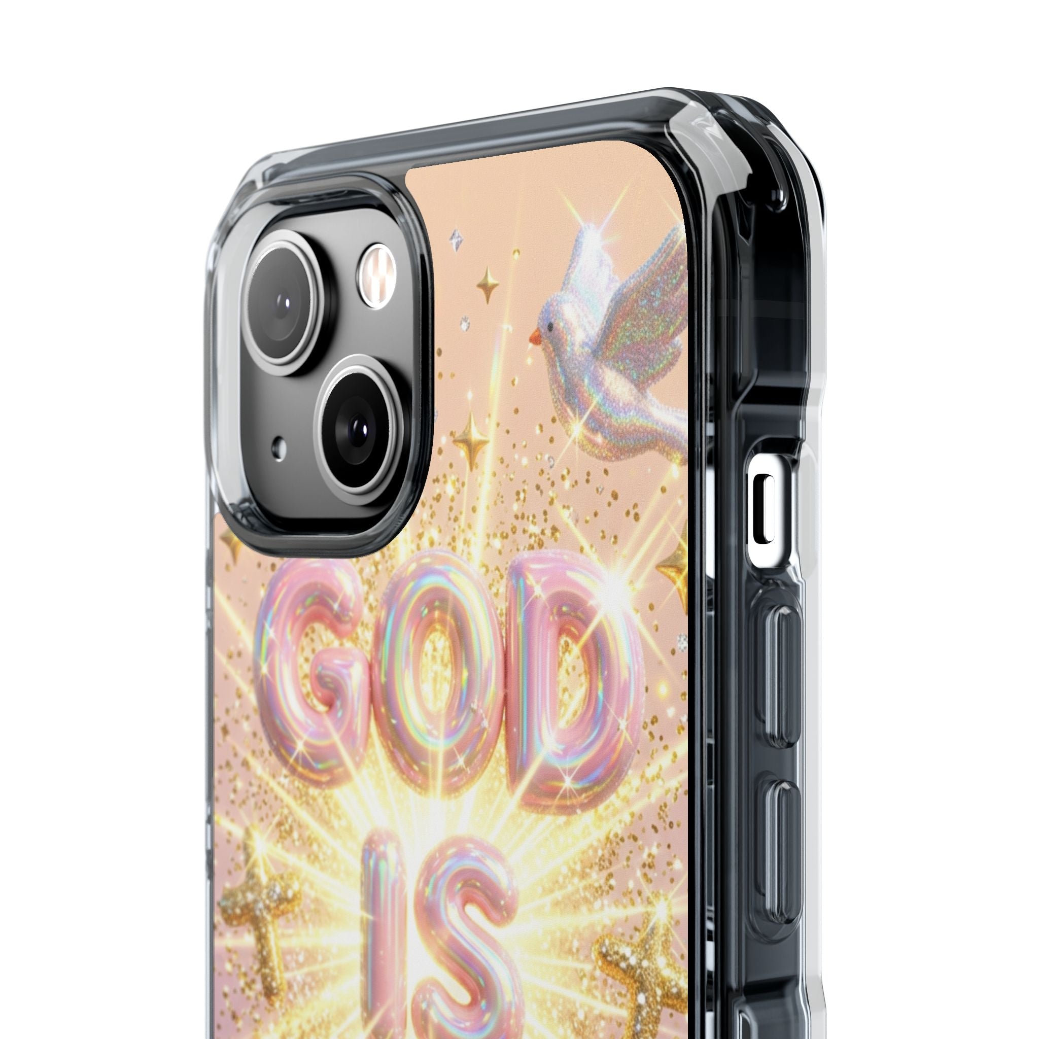 Clear Magnetic Phone Case — "God Is Good" Glitter Cross Design