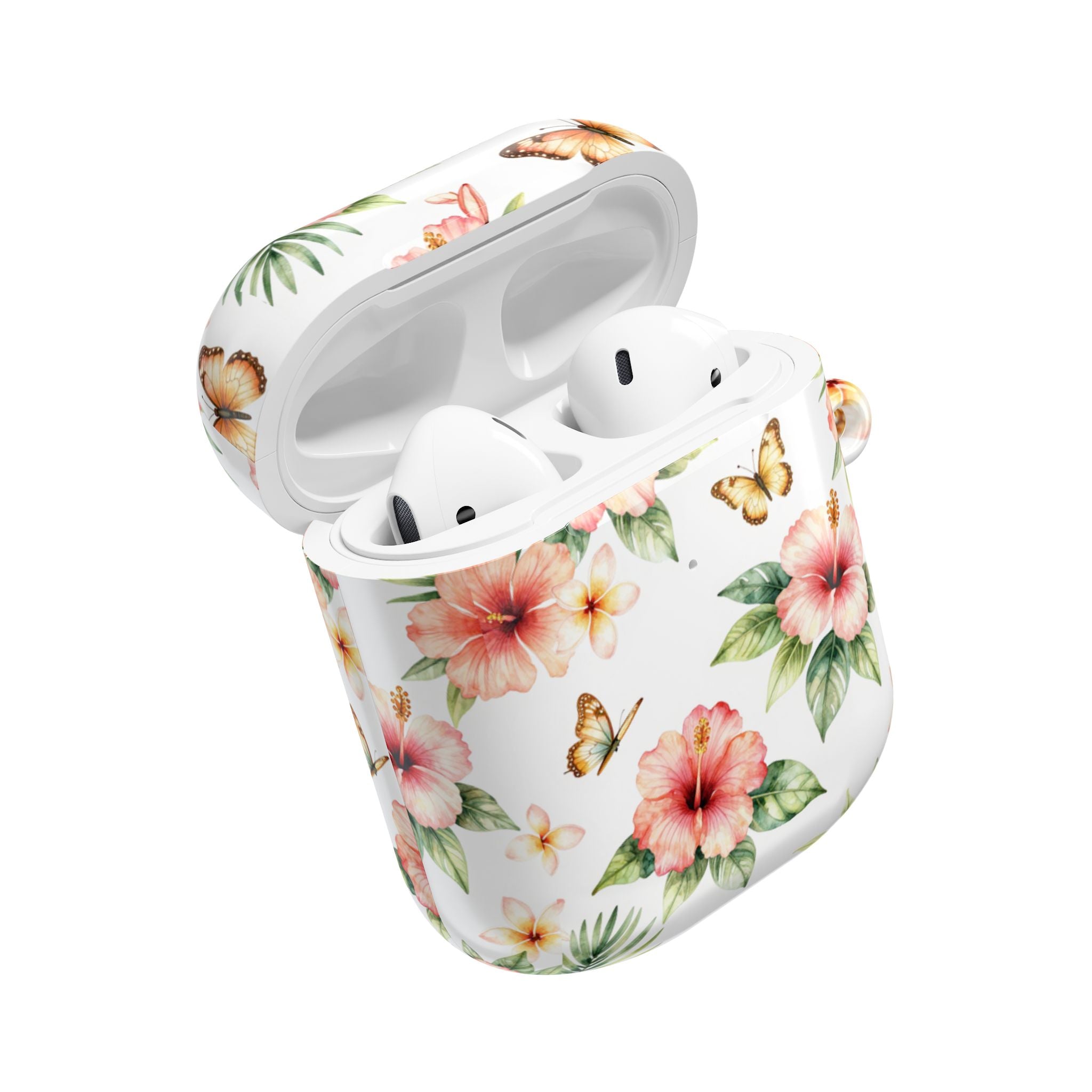 Hibiscus & Butterfly AirPod Case — Floral Protective Earbuds Cover