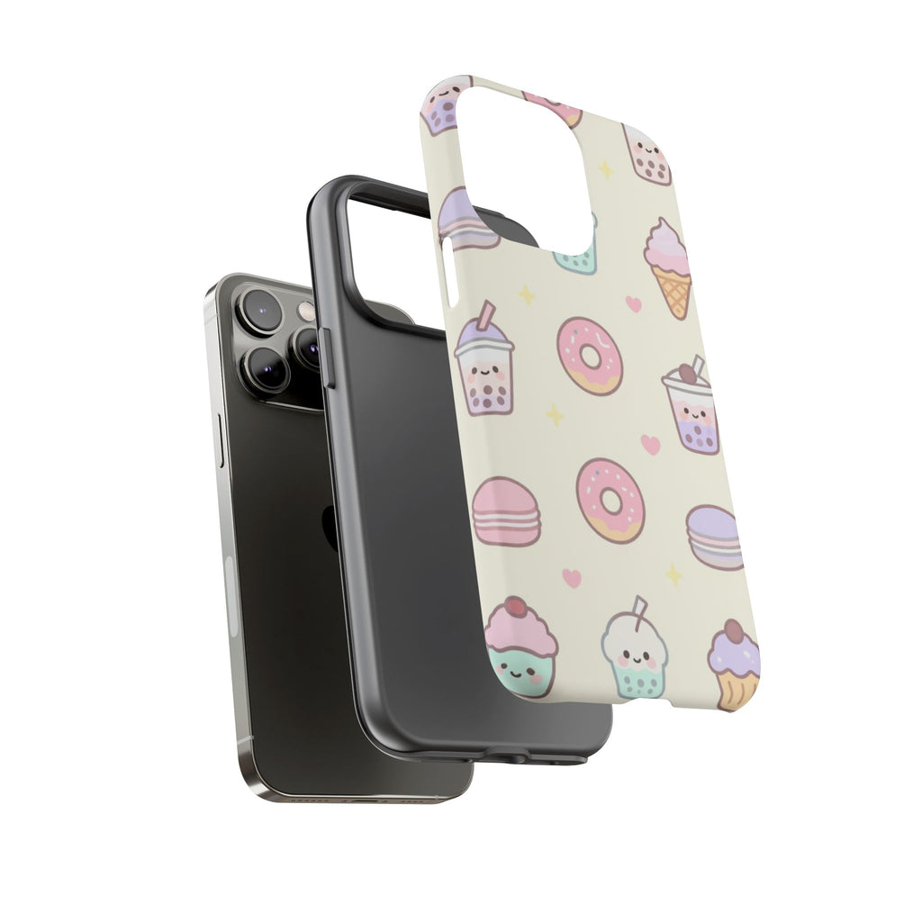 Kawaii Sweets Pattern Phone Case — Cute Donut, Cupcake & Bubble Tea Tough Case
